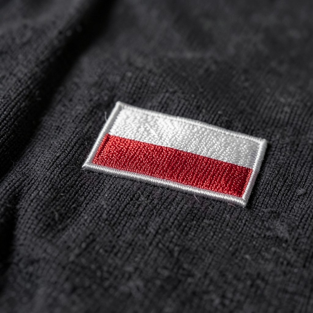 Bluza z kapturem, mała flaga, zbliżenie haftu