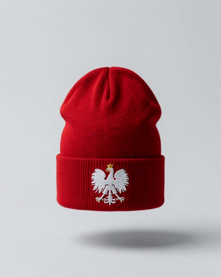 Czapka zimowa, godło na sercu