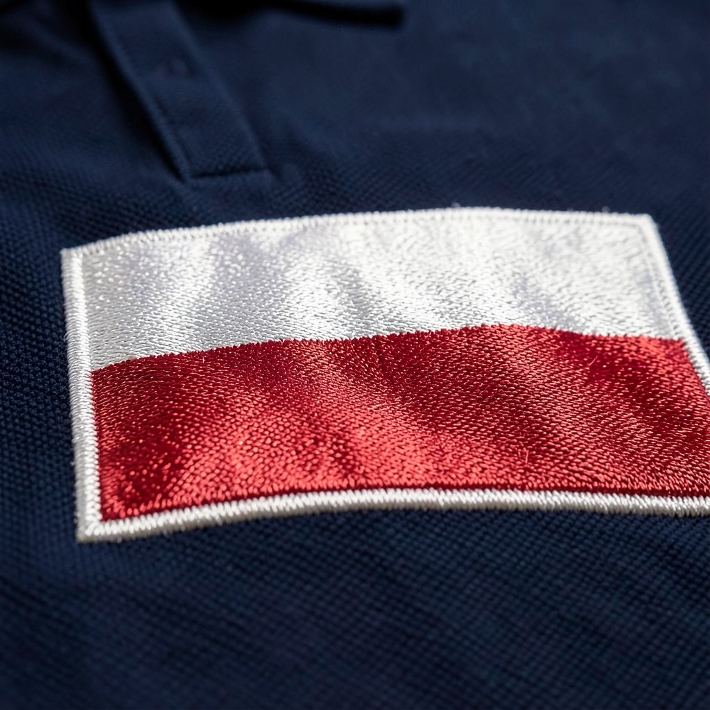 Polo, duża flaga, zbliżenie haftu